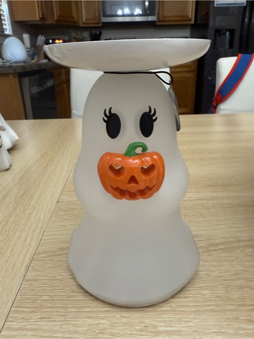 Halloween Ghost candle holder with Orange Pumpkin Accent